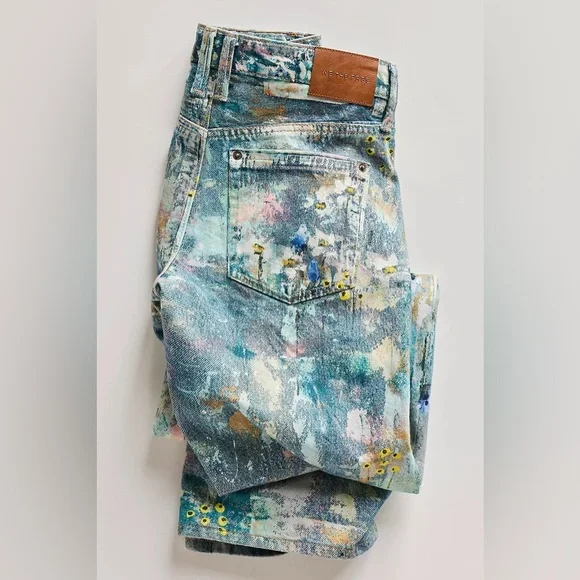 678. FREE PEOPLE  Tennessee Low-Rise Illusions Jeans in Floral Canvas NWT $198 - Picture 4 of 12